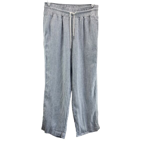 Quince Linen Wide Leg Pants Blue White Stripe Large - Picture 1 of 13